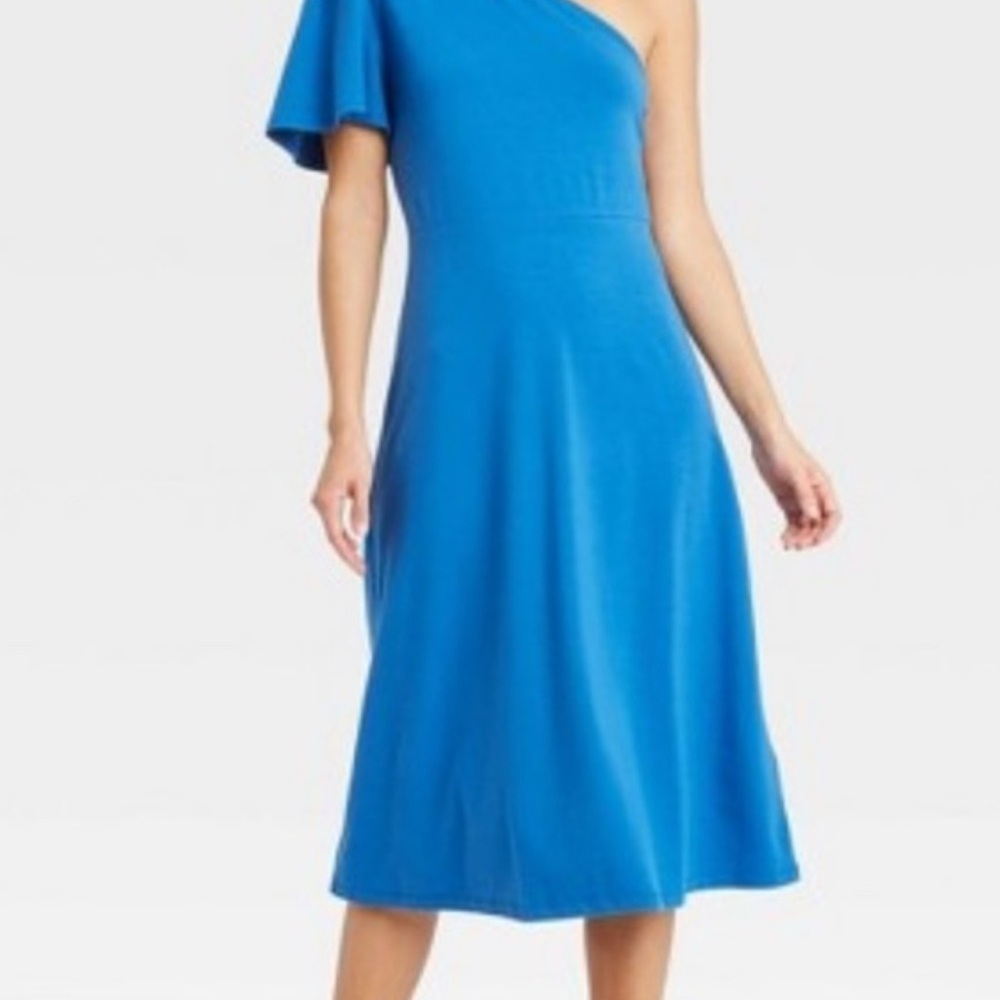who what wear one shoulder puff short sleeve dress NWT